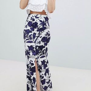 ASOS DESIGN maxi skirt with buttons and split in blue china floral
